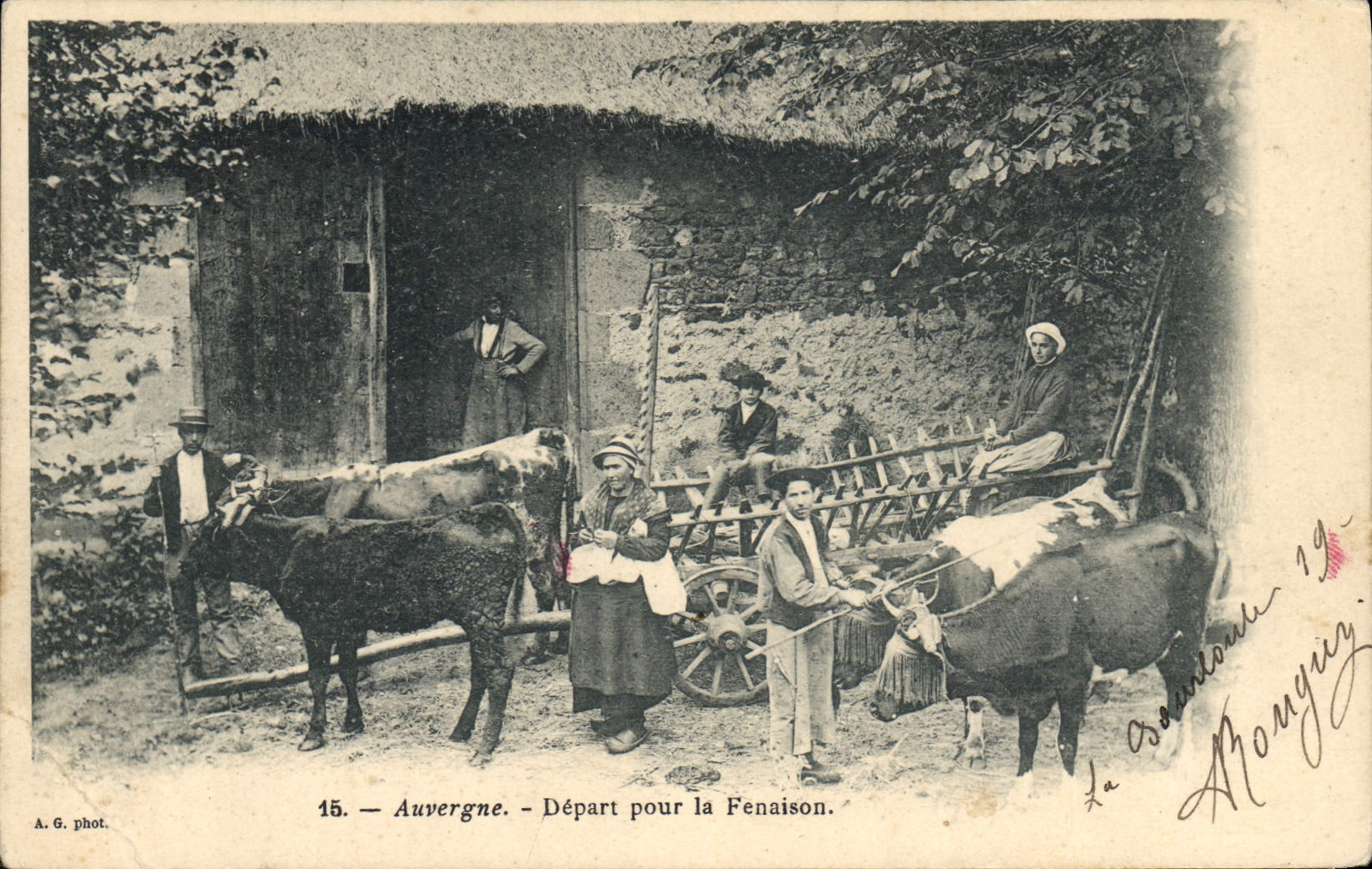 Salida de Auvergne de la POSTAL de la VENDIMIA para el folklore del haymaking
