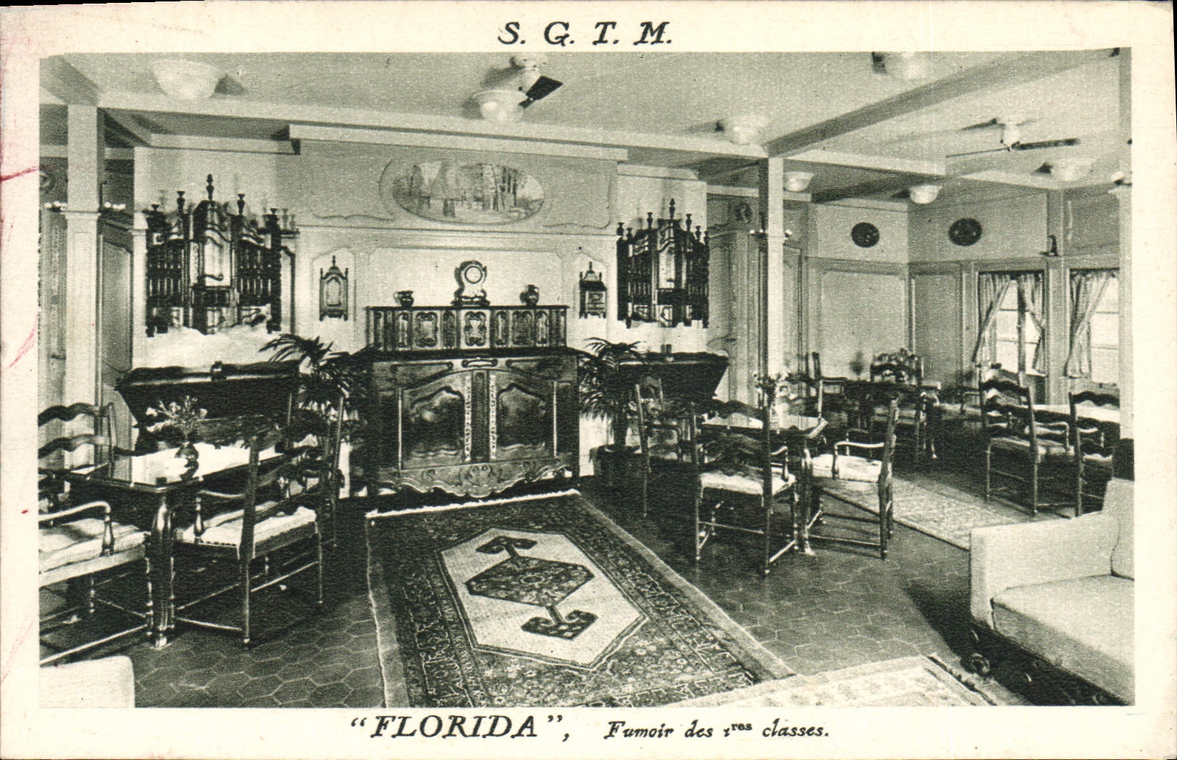 VINTAGE POSTCARD Boat Steamer SGTM Floraida Smoking-room of the 1st classes Tobacco