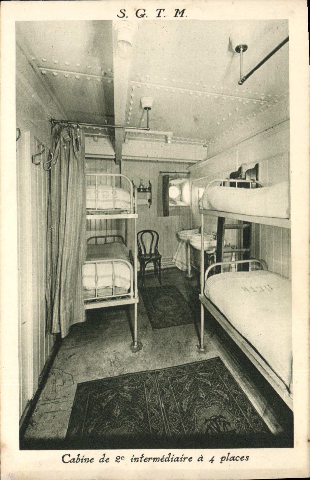 VINTAGE POSTCARD Bateau Steamer SGTM Cabine of 2nd intermediary has 4 places