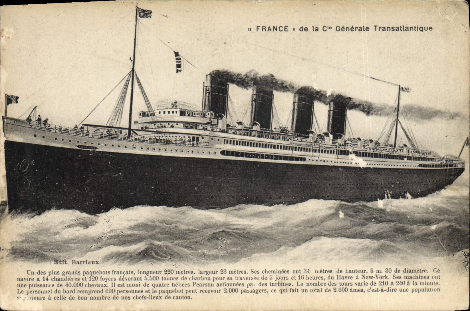 CPA Bateau Paquebot France de la Cie Generale Transatlantique