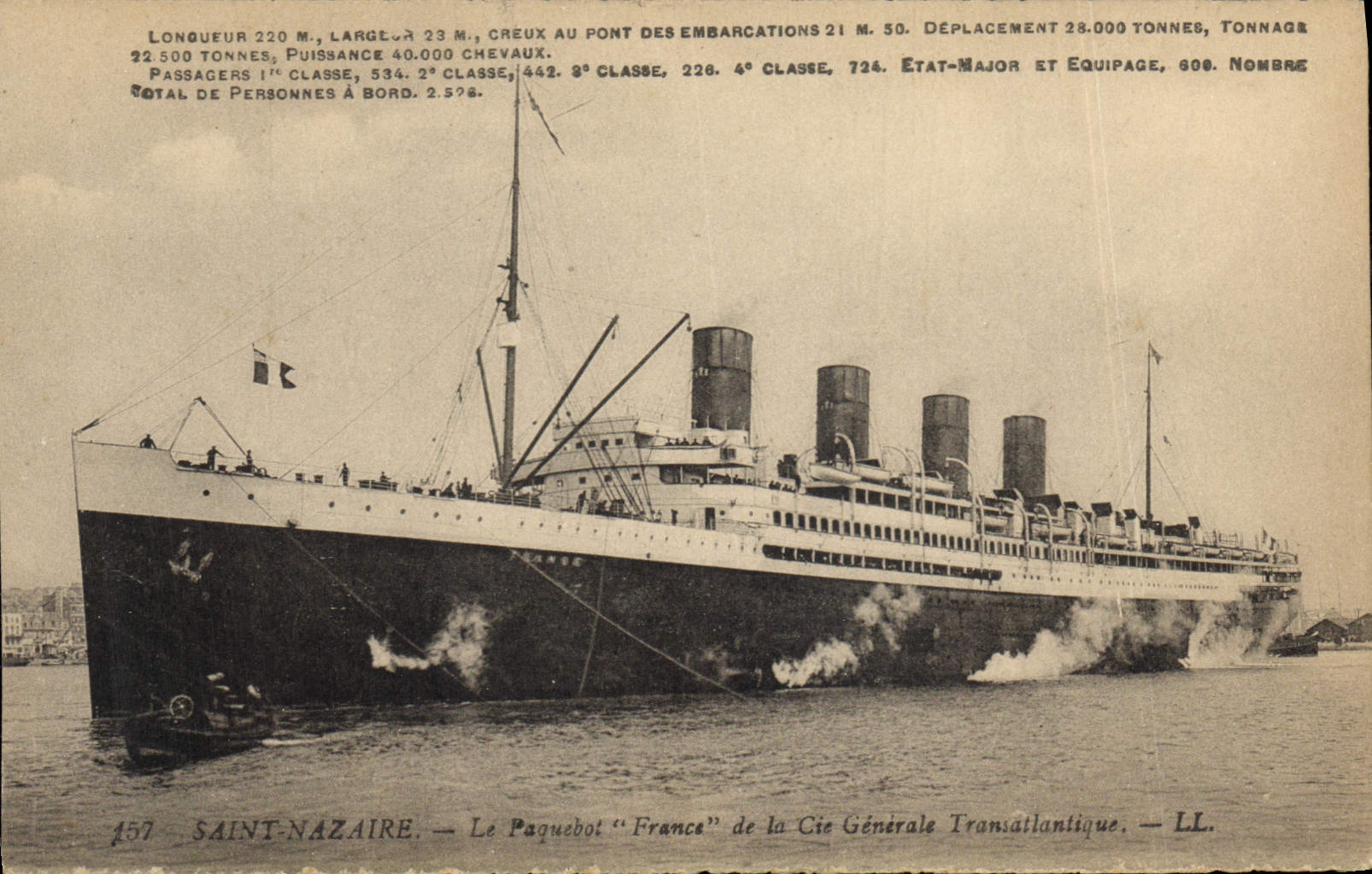 VINTAGE POSTCARD Boat Steamer Saint-Nazaire France of the Transatlantic General Co