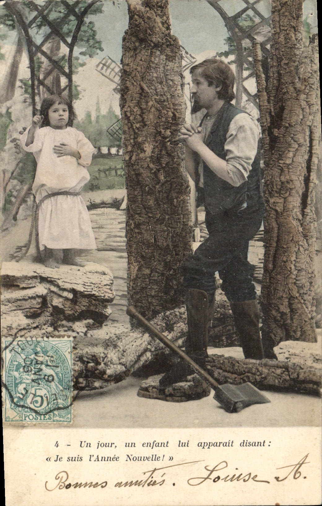 VINTAGE POSTCARD Fantasy Child Man the new year