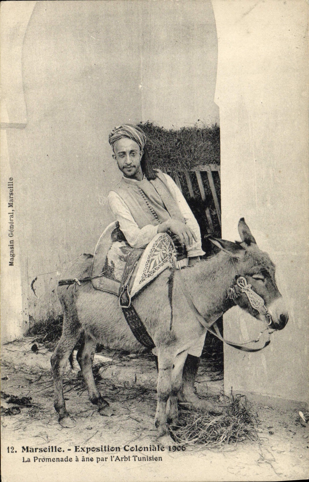 CPA Ane Mule Marseille Exposition coloniale 1906 La promenade a ane par l'Arbi Tunisien