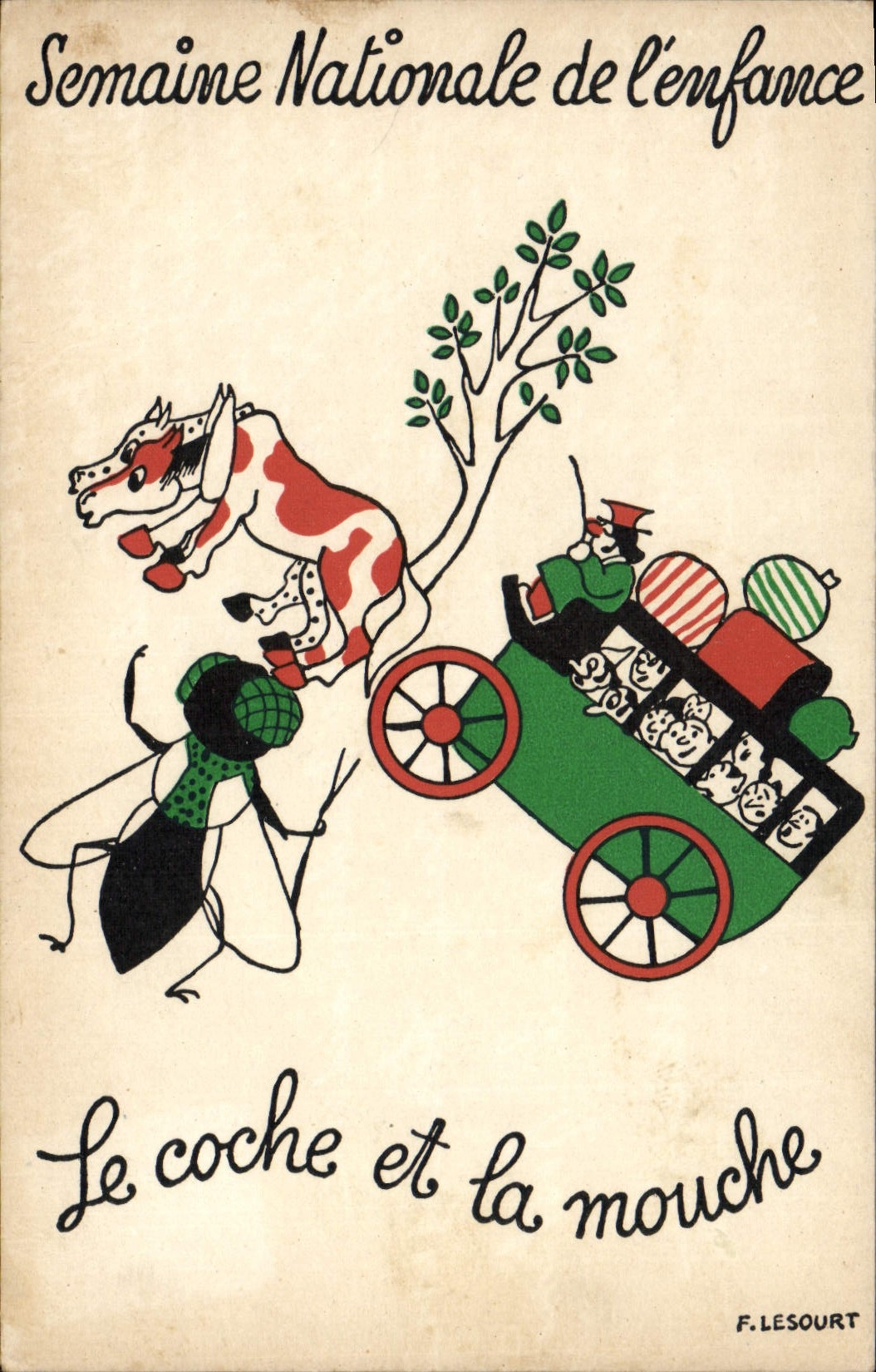 CPA Fantaisie Illustrateur Semaine nationale de l'enfance Le coche et la mouche