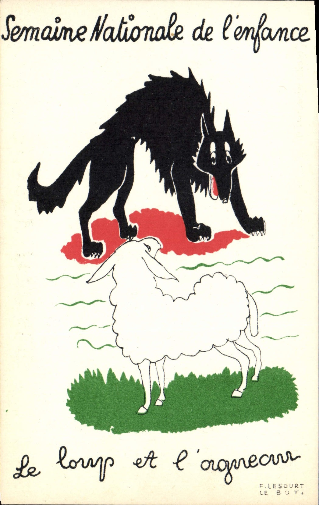 CPA Fantaisie Illustrateur Semaine nationale de l'enfance Le loup et l'agneau