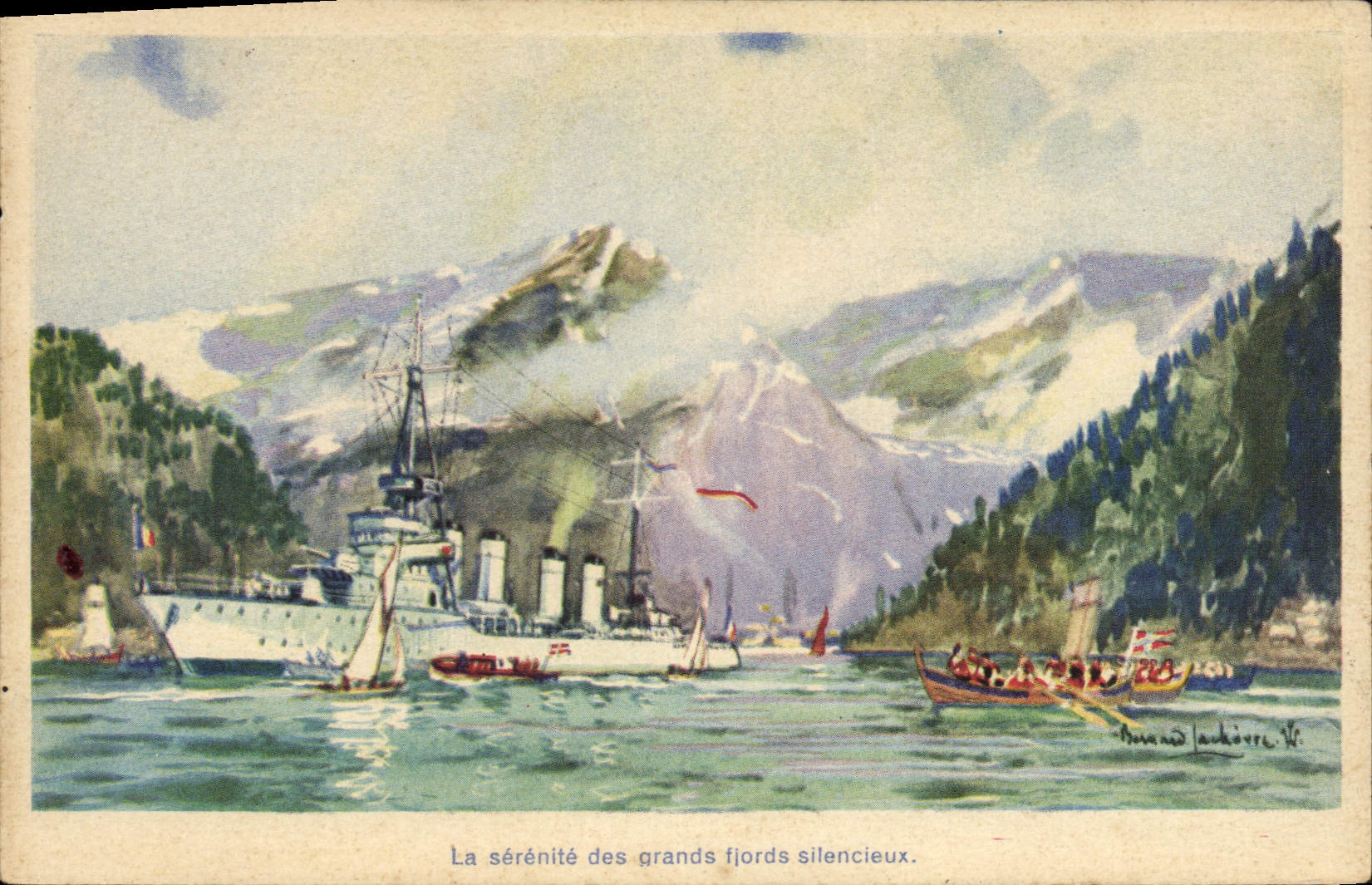 CPA Fantaisie Illustrateur Le contre torpilleur Lion en Norvege Bateau 