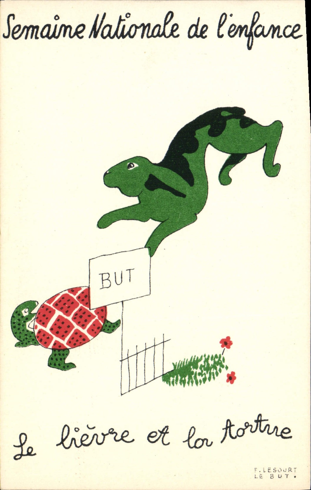 CPA Fantaisie Illustrateur Semaine nationale de l'enfance Le lievre et la tortue