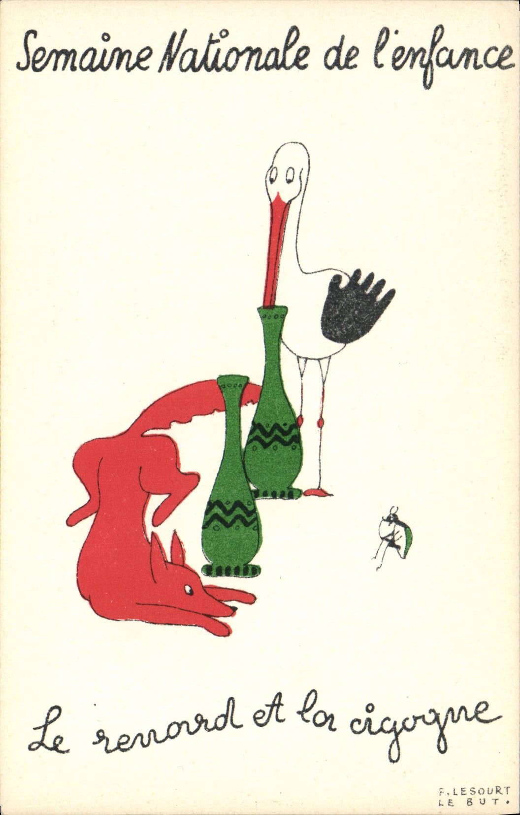 CPA Fantaisie Illustrateur Semaine nationale de l'enfance Le renard et la cigogne 