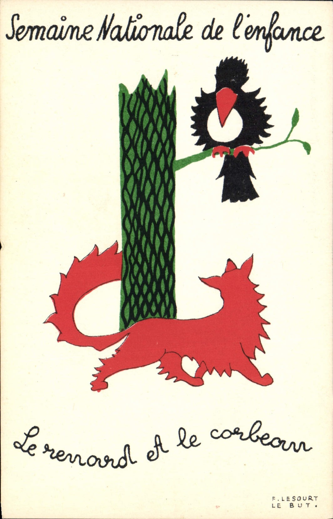 CPA Fantaisie Illustrateur Semaine nationale de l'enfance le renard et le corbeau