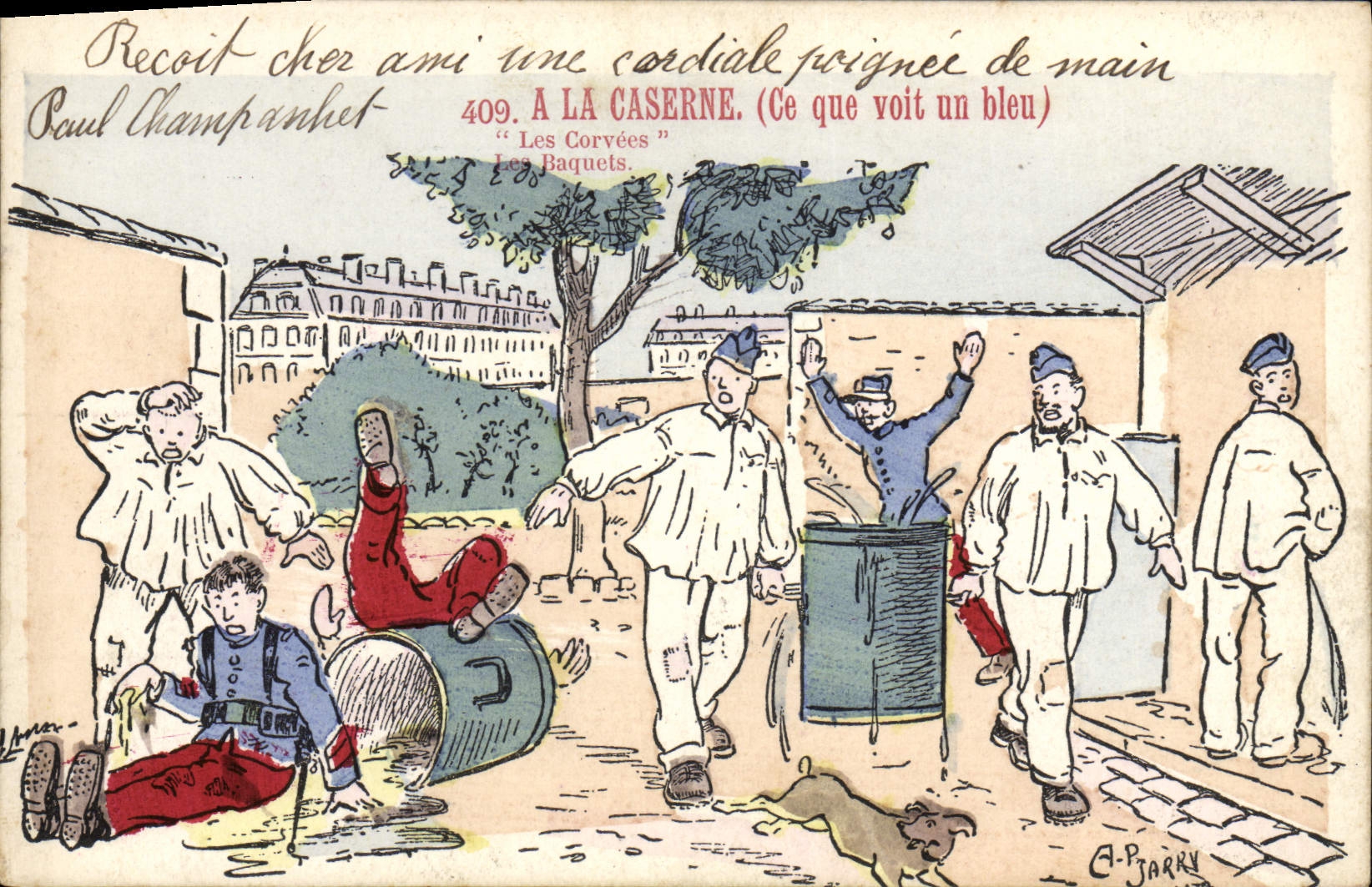 VINTAGE POSTCARD Militaria With the barracks what a blue sees