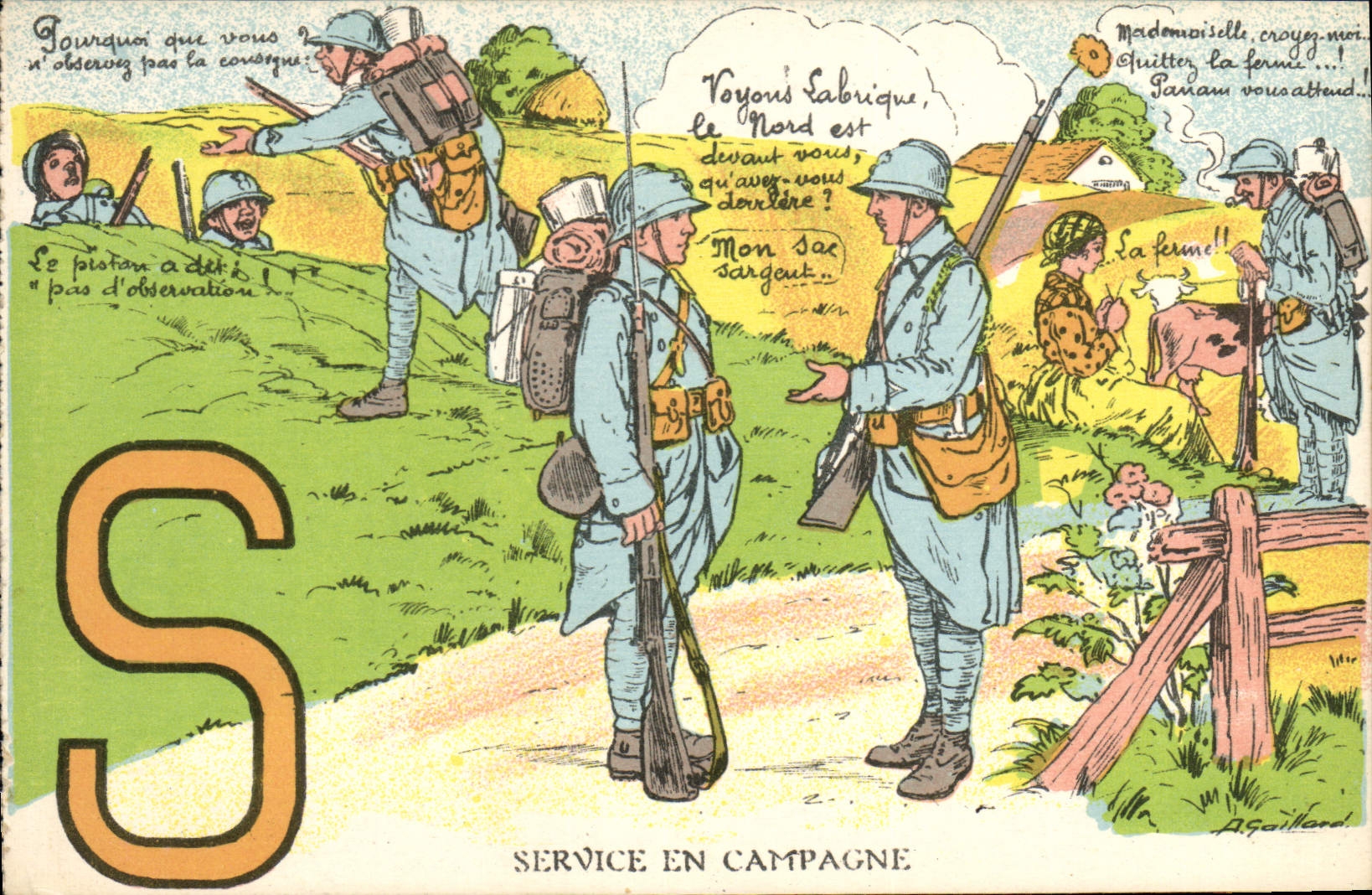 VINTAGE POSTCARD Militaria Services in shift