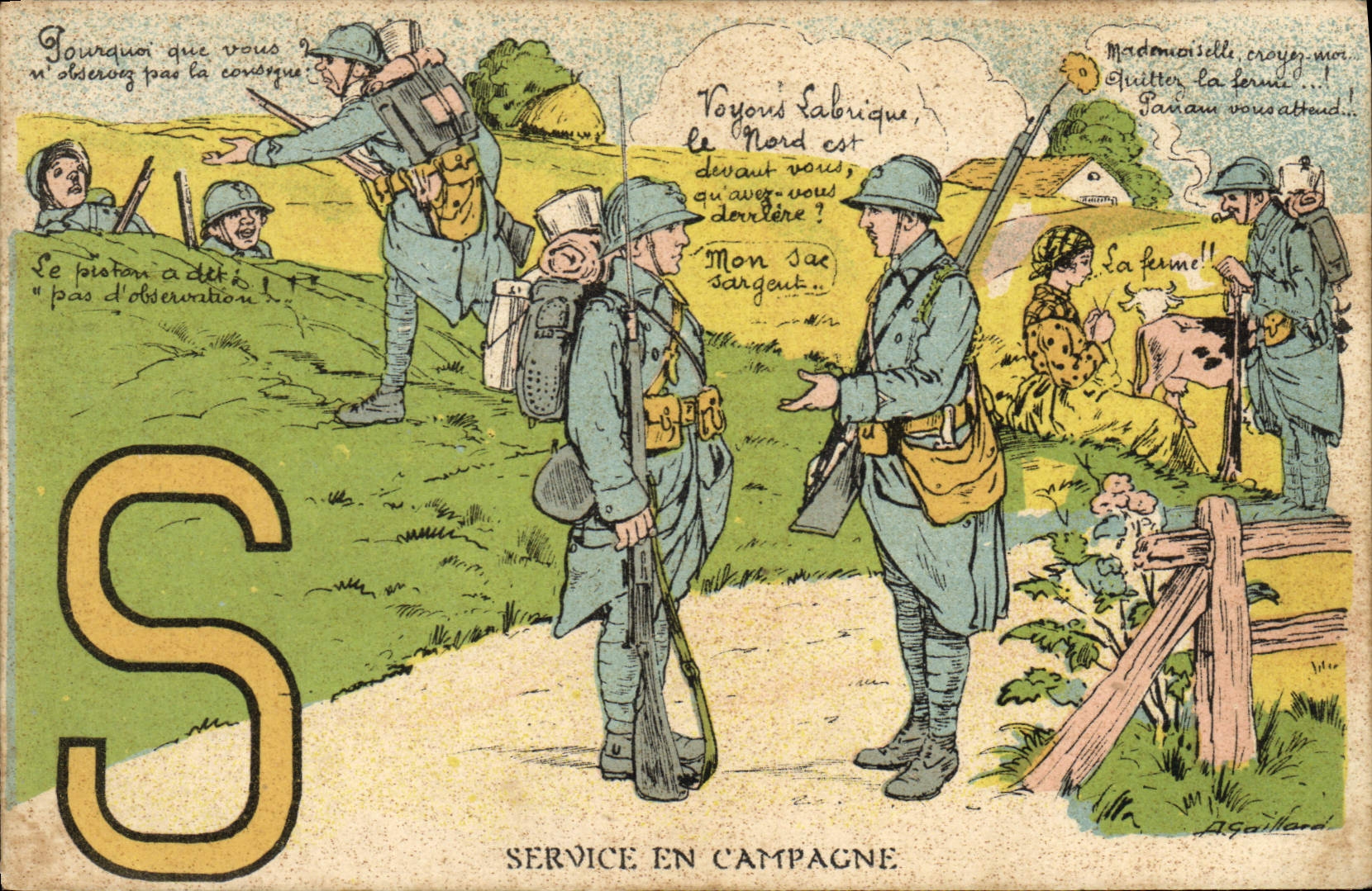 VINTAGE POSTCARD Militaria Service in shift