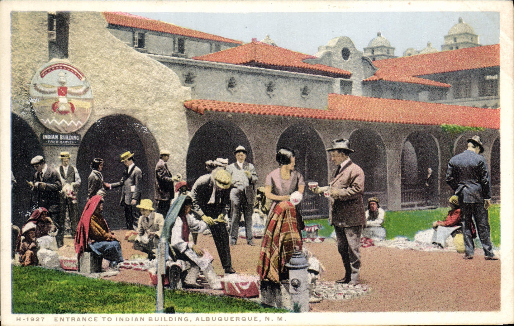 VINTAGE POSTCARD Fan-in to Indian building Albuquerque Nm