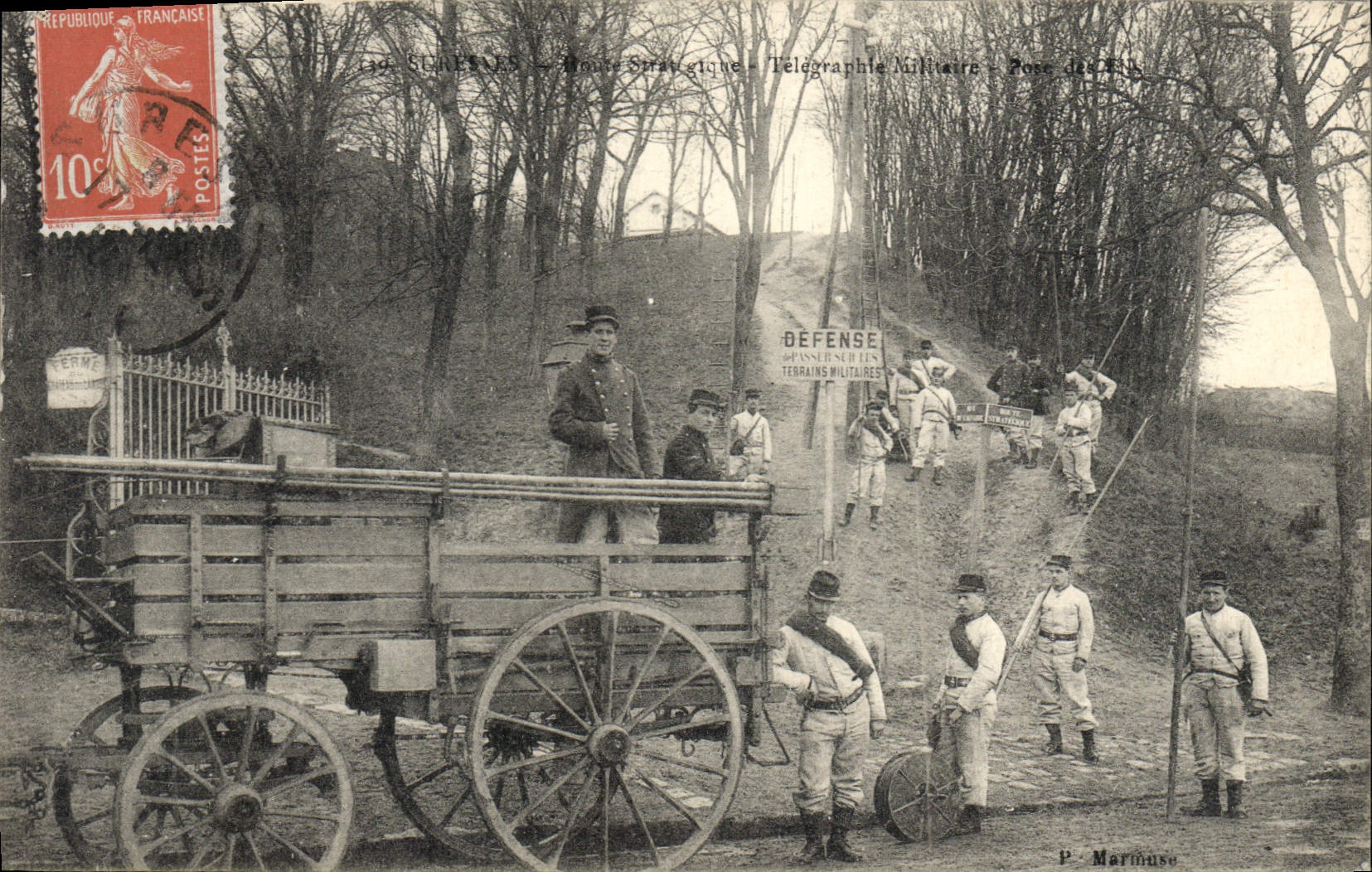 VINTAGE POSTCARD strategic Suresnes Route Telegraphs military TOP