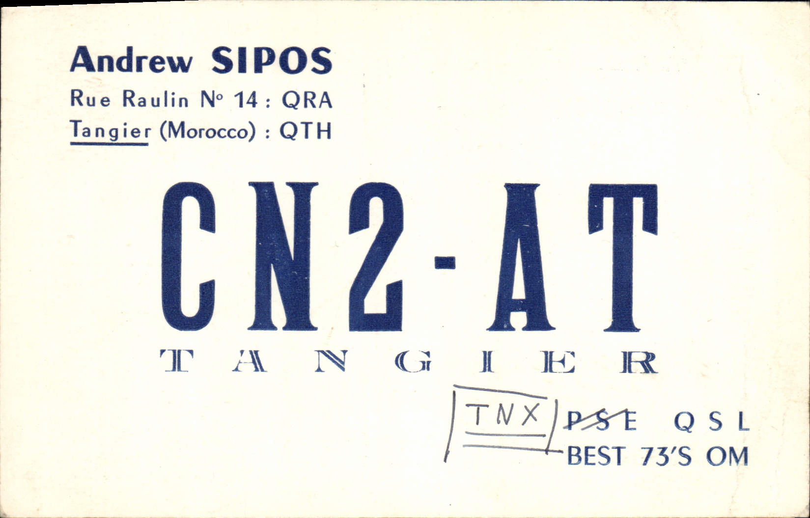 VINTAGE POSTCARD Telegraphy Andrew Sipos Street Raulin Tangier Morocco CN2 - AT Tangier