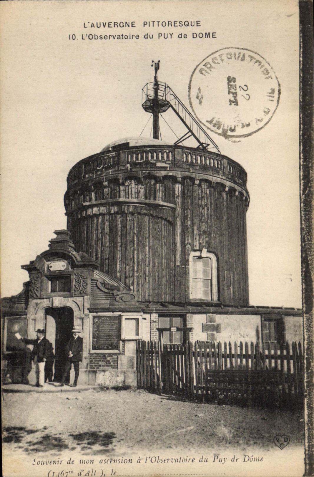 Telegrafía de Auvergne de la POSTAL de la VENDIMIA el observatorio de Puy de Dome
