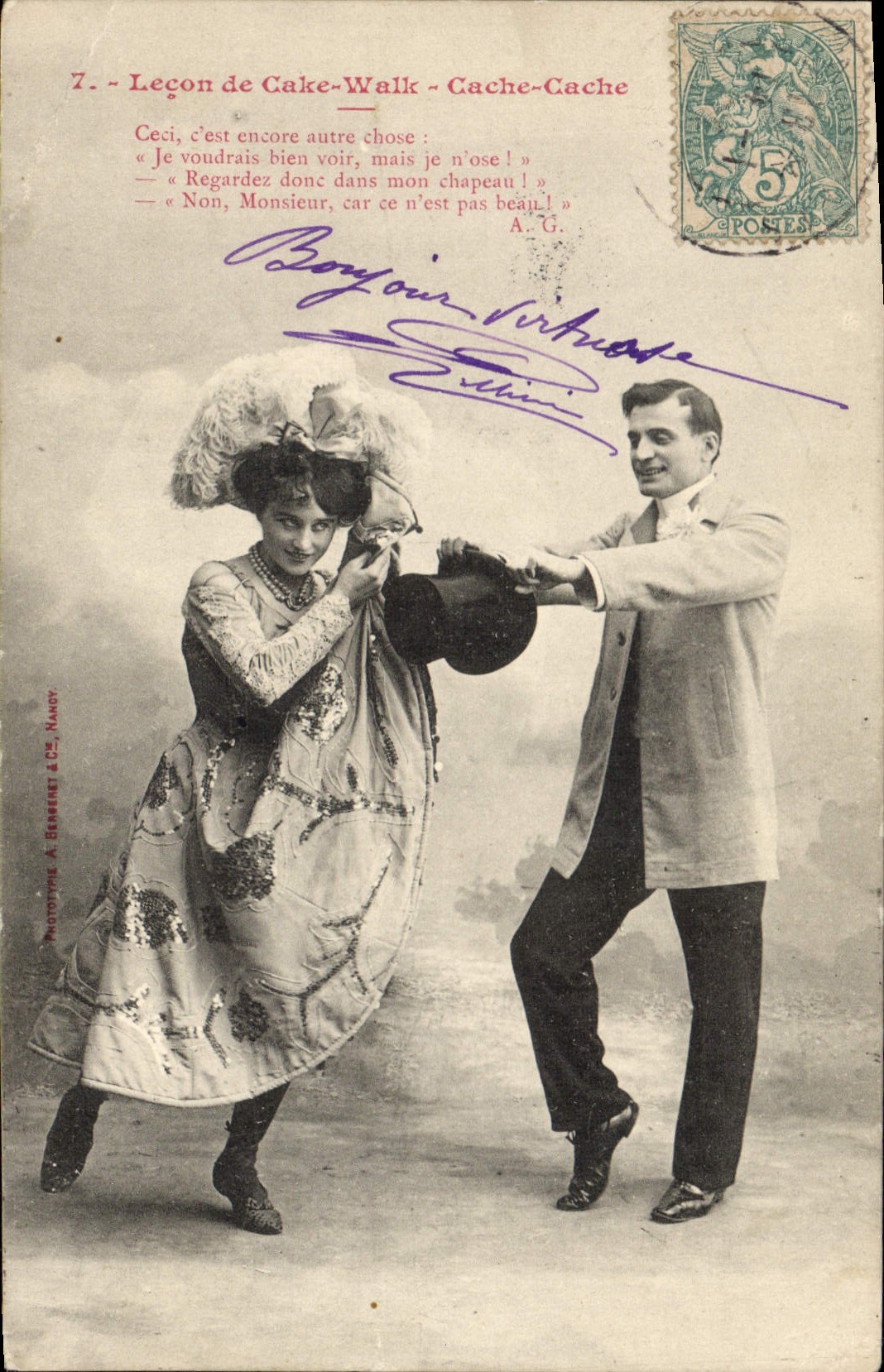 VINTAGE POSTCARD Lecon of Walk Cake Hides Mask