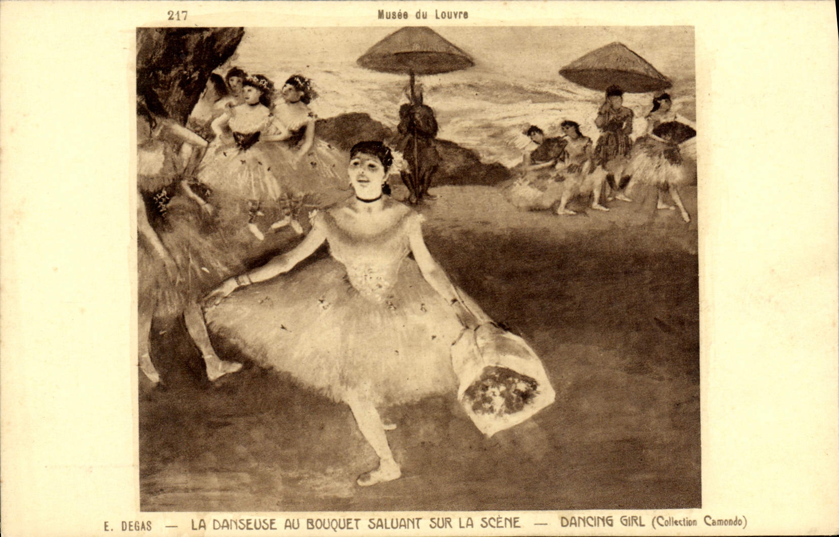 VINTAGE POSTCARD Paris Museum of Louvre Degas the dancer with the bouquet greeting on the scene