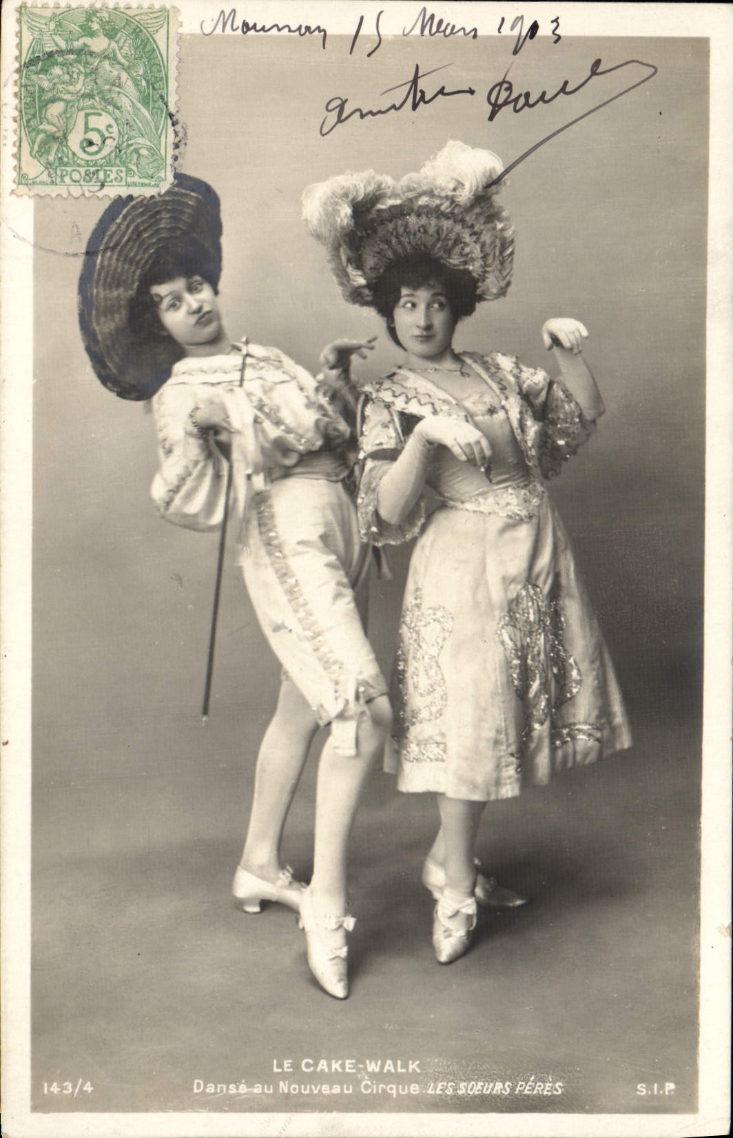VINTAGE POSTCARD Danse the Walk Cake Dances with the new circus the Sisters Fathers