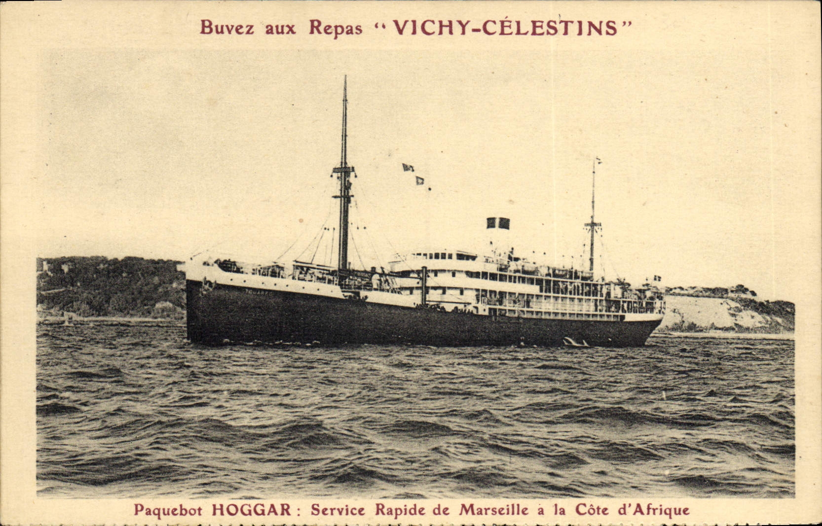 VINTAGE POSTCARD Boat Steamer fast Hoggar Service of Marseilles to the Dimension of Africa