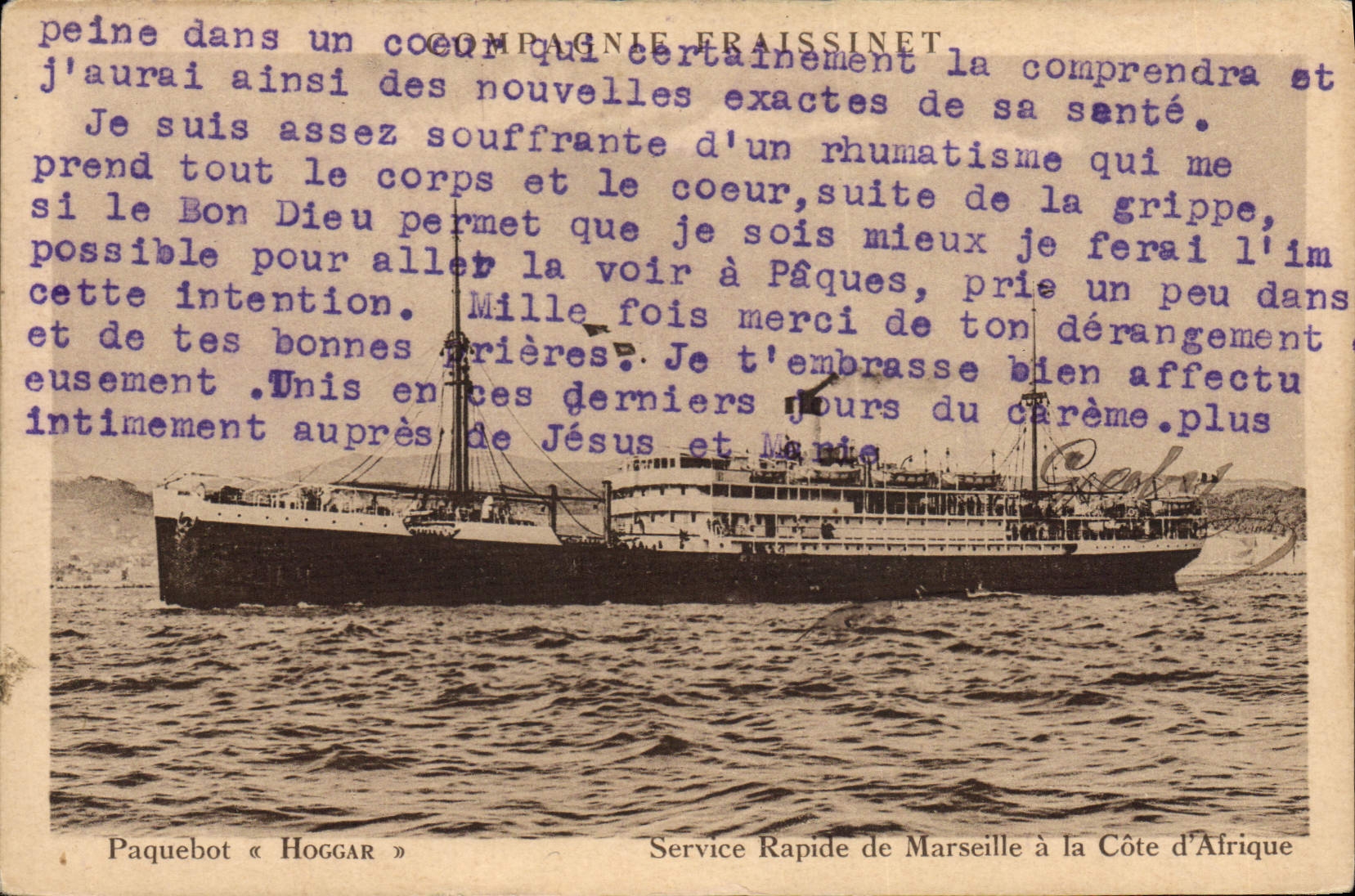 CPA Bateau Paquebot Hoggar Service rapide de Marseille a la Cote d'Afrique
