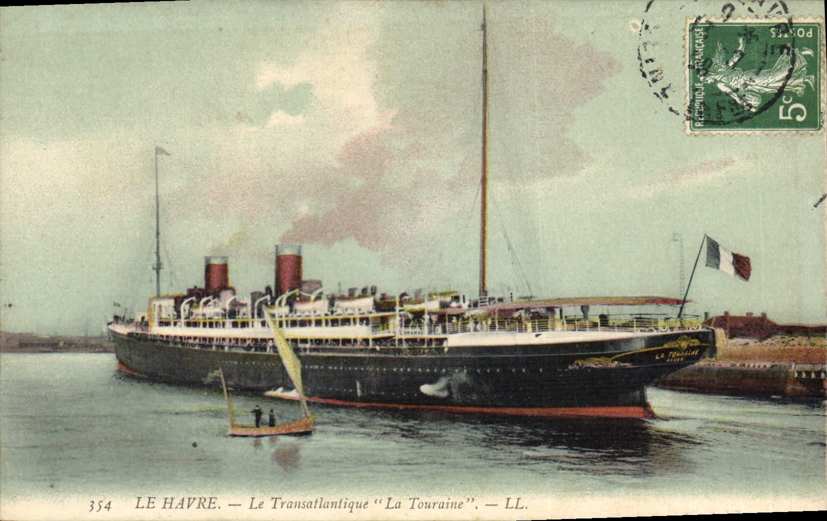 VINTAGE POSTCARD Boat Steamer Le Havre the Deck chair Touraine