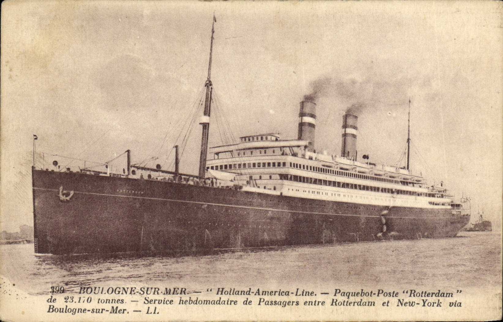 VINTAGE POSTCARD Bateau Steamer posts Rotterdam Boulogne on Mer Holland America Line