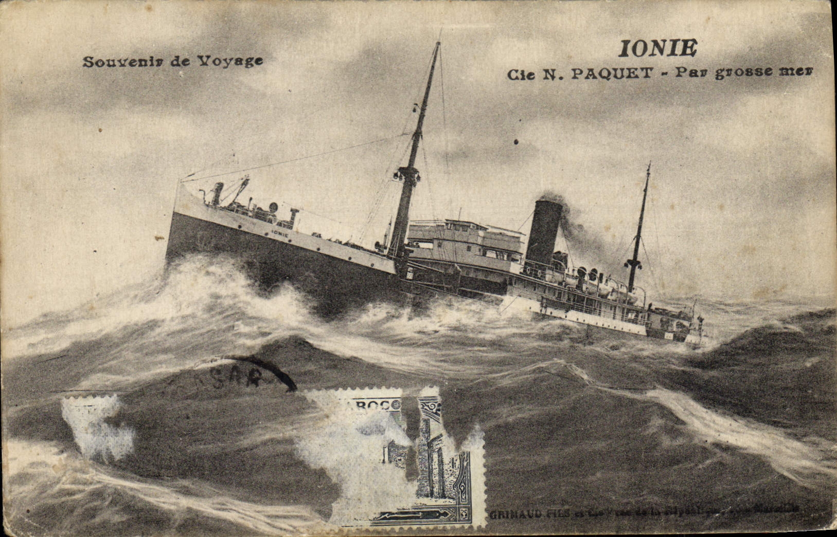 VINTAGE POSTCARD Boat Ionie Co NR Package by heavy sea