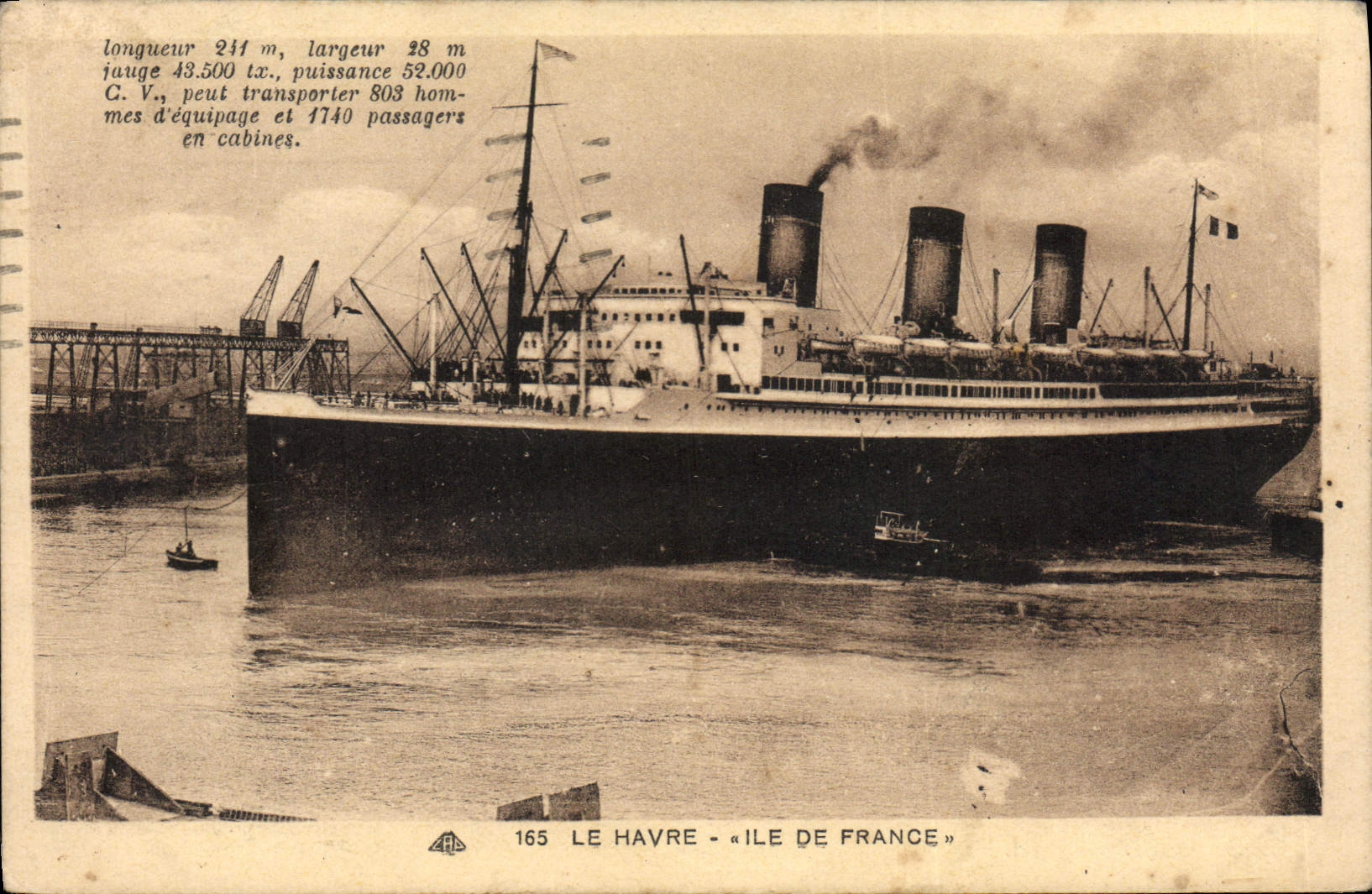 VINTAGE POSTCARD Boat Steamer Le Havre Ile de France