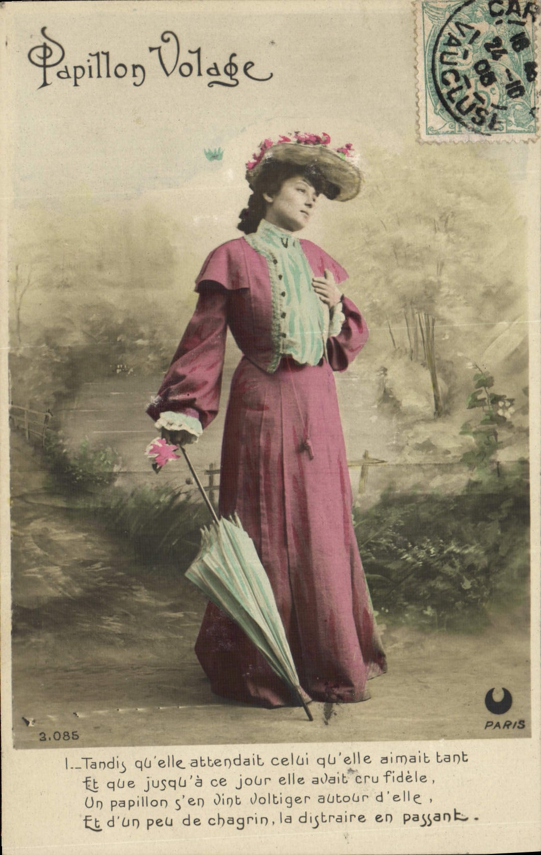 VINTAGE POSTCARD Fantasy unsteady Woman Butterfly