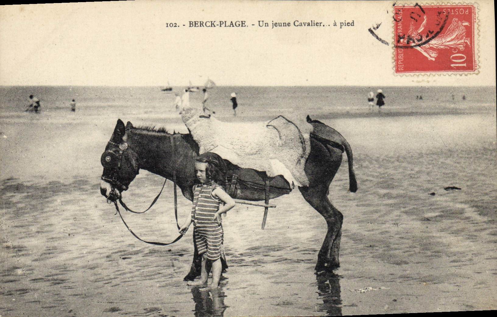 VINTAGE POSTCARD Ass Mule Berck Beach a young rider Child