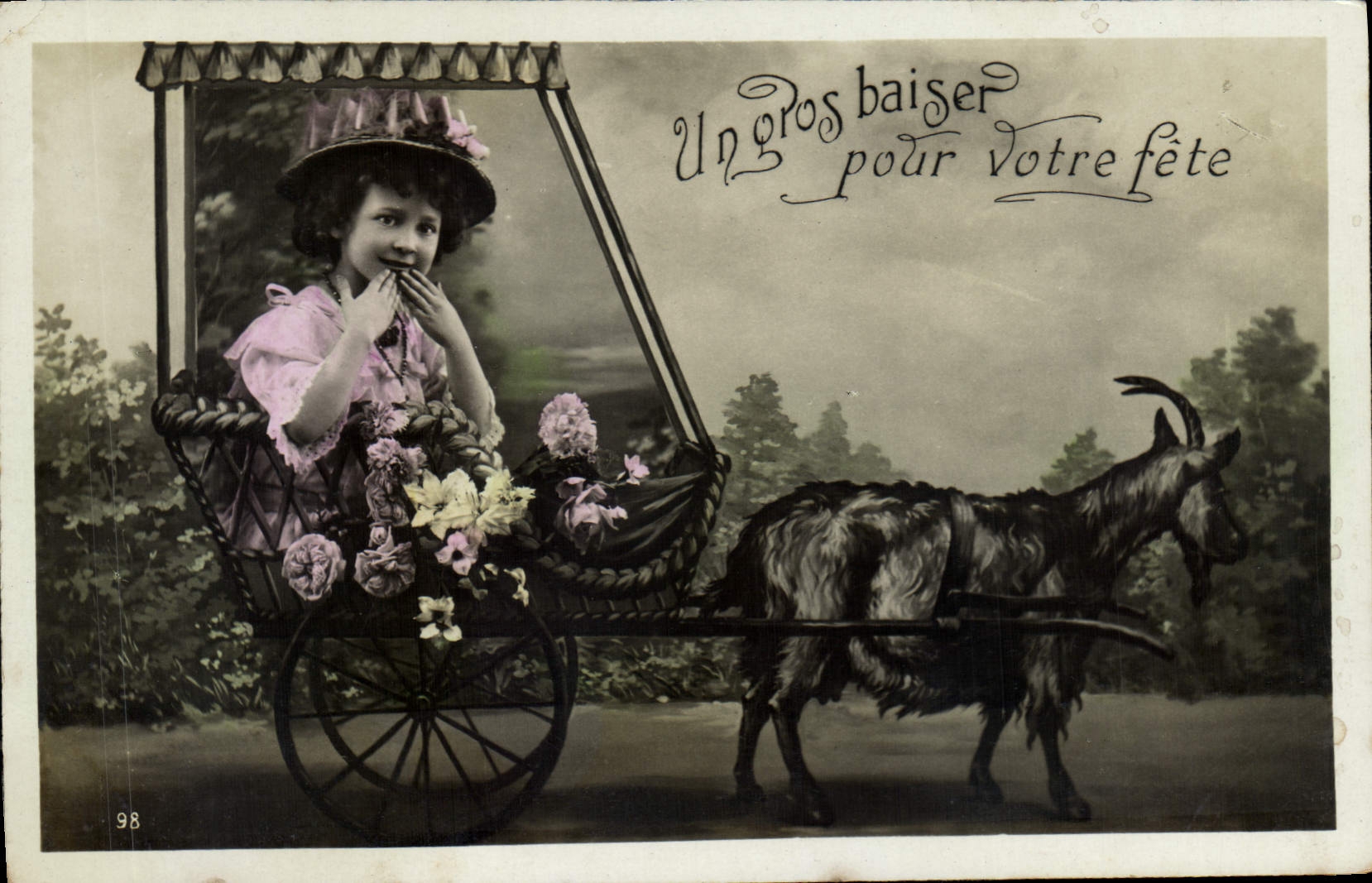 VINTAGE POSTCARD Child Goat Goat