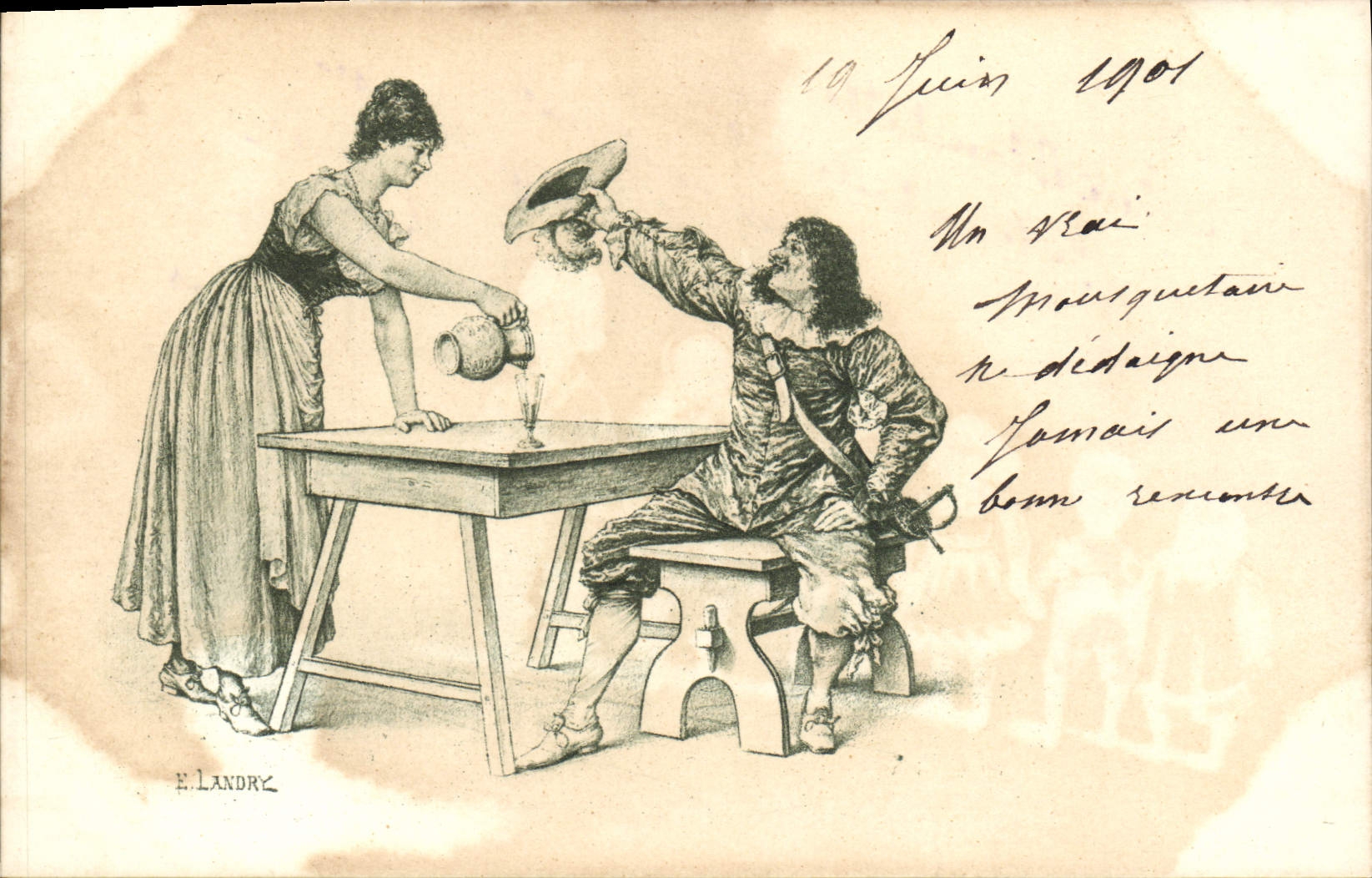 VINTAGE POSTCARD Fantasy Illustrator Landry Musketeer