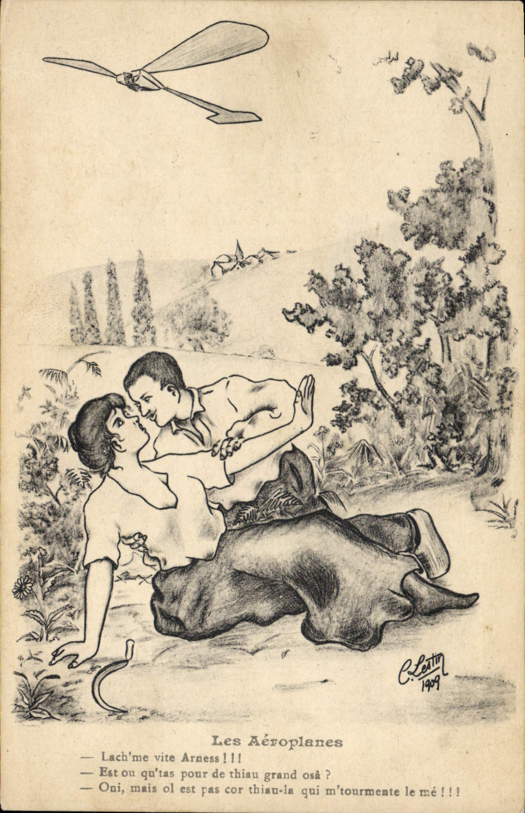 VINTAGE POSTCARD Fantasy Illustrator airplanes