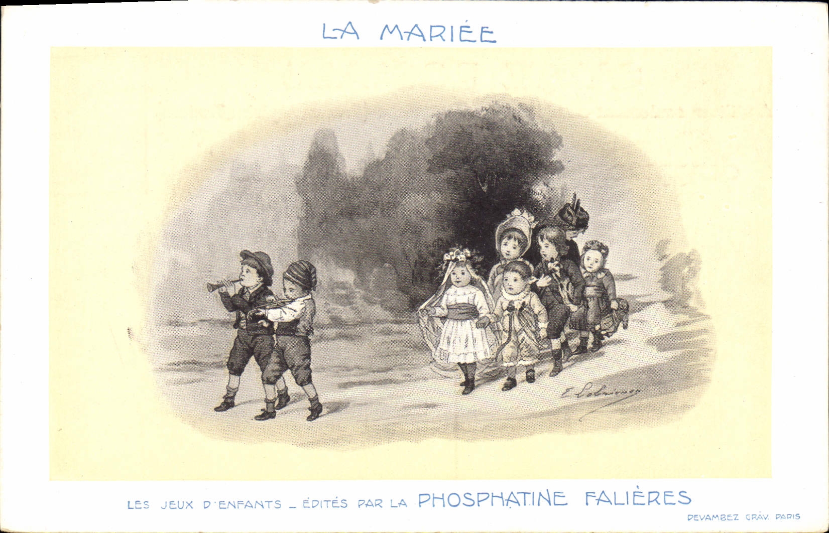 VINTAGE POSTCARD Fantasy Illustrator the bride Phosphatine Fallieres sets of children