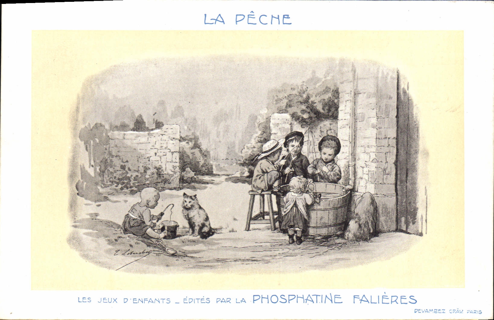 CPA Fantaisie Illustrateur La peche Phosphatine Fallieres Les jeux d'enfants