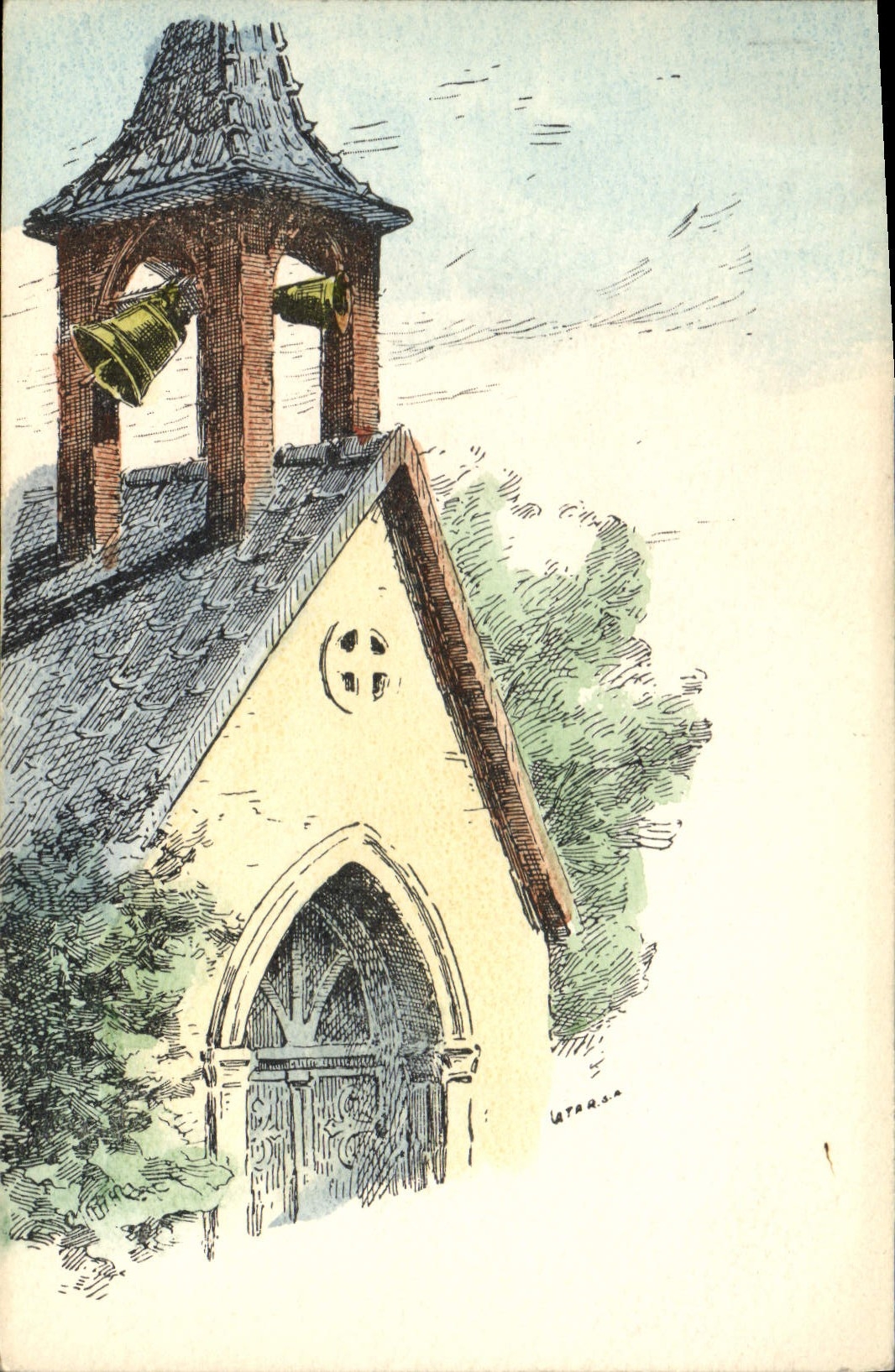 CPA Fantaisie Illustrateur Clocher