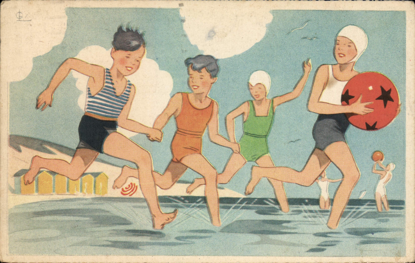CPA Fantaisie Illustrateur Enfants a la plage 