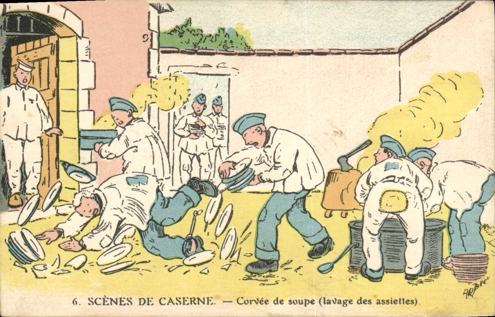 VINTAGE POSTCARD Militaria Drudgery of soup Washing of the plates