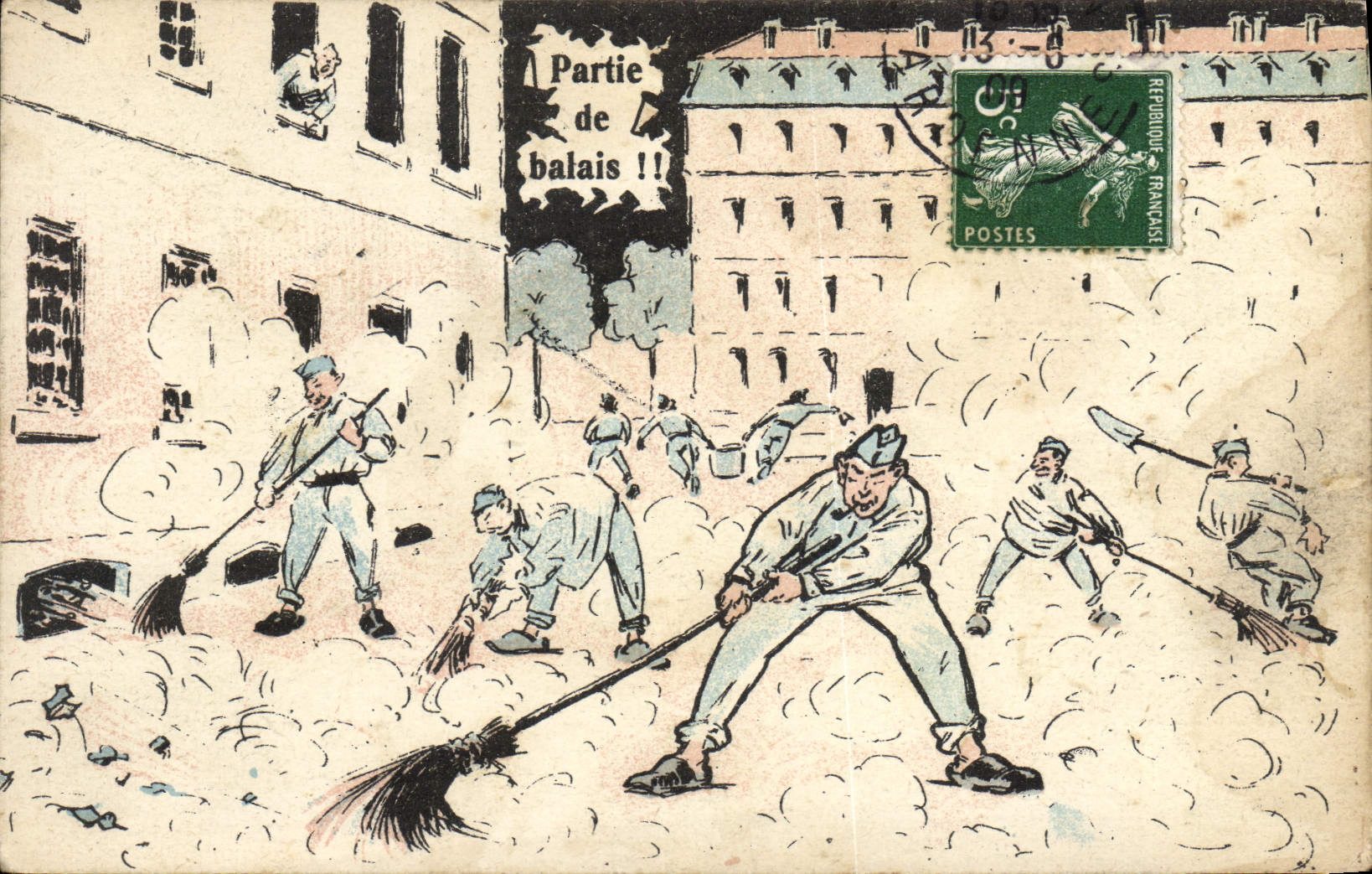 CPA Militaria Partie de balais 
