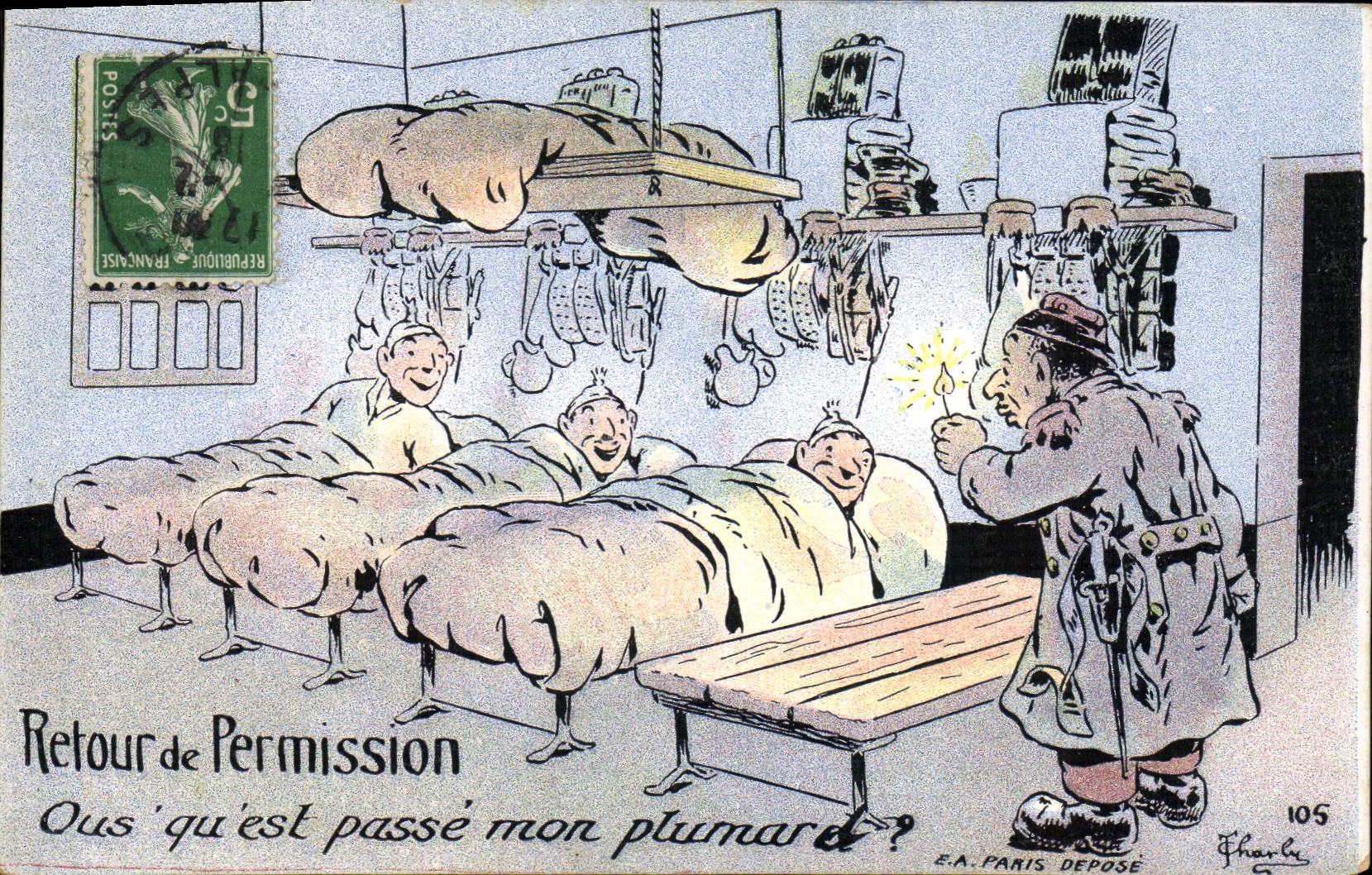 Vuelta de Militaria de la POSTAL de la VENDIMIA del permiso