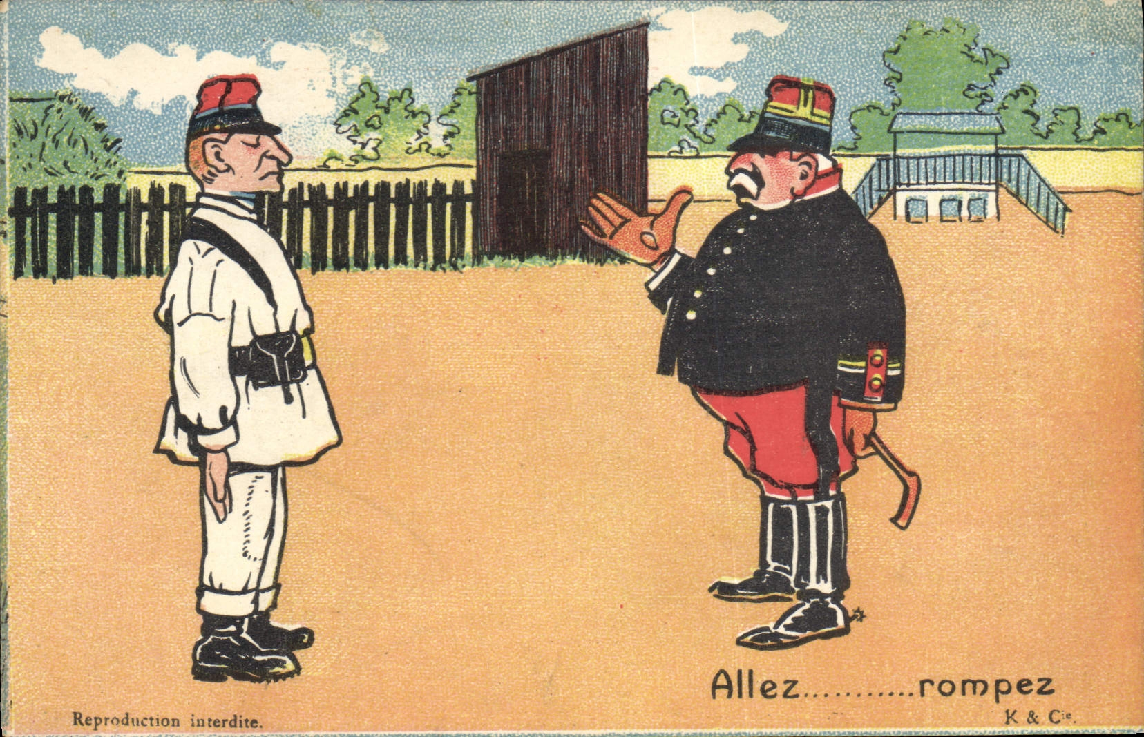VINTAGE POSTCARD Militaria Allez break