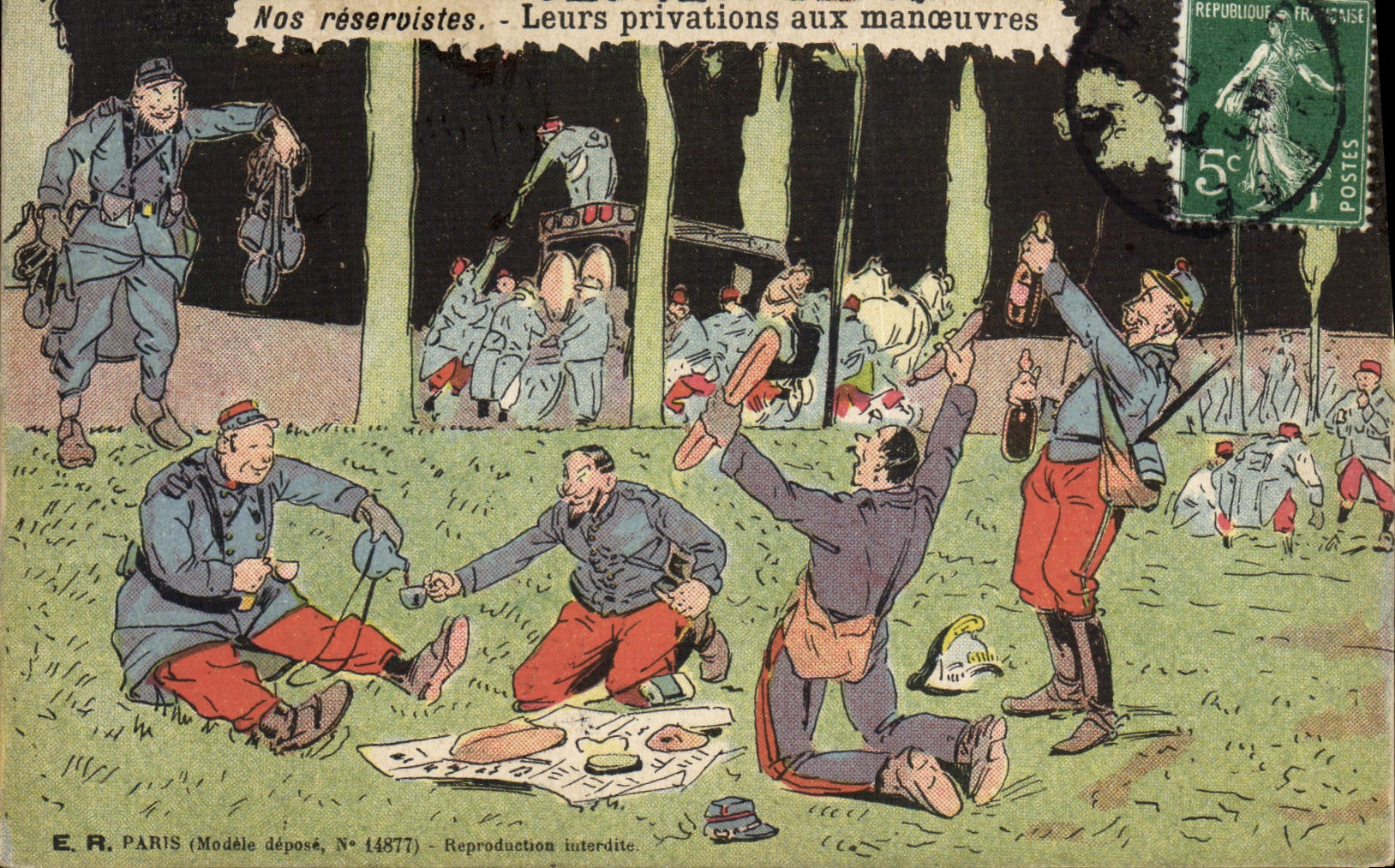 VINTAGE POSTCARD Militaria Our reservists Their deprivations with the operations