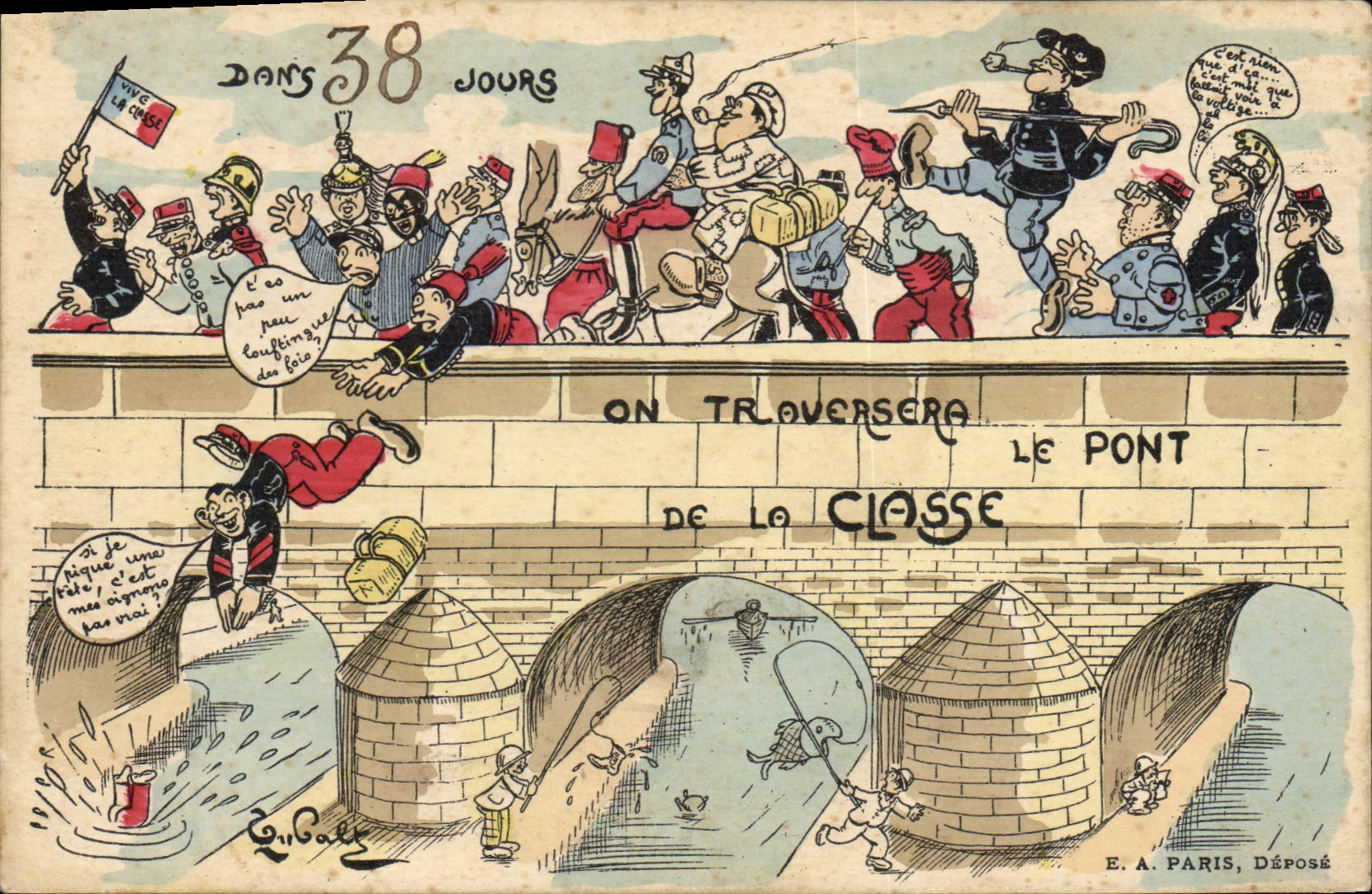 VINTAGE POSTCARD Militaria One will cross the bridge of the class