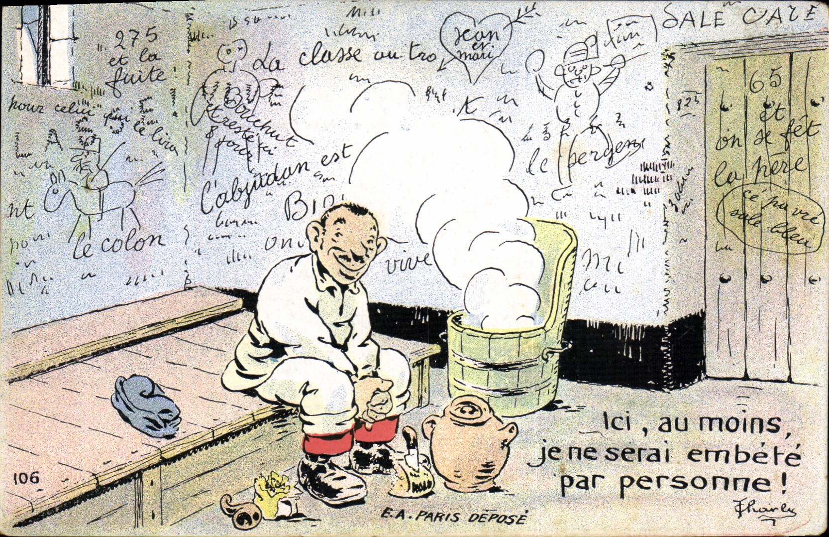 VINTAGE POSTCARD Militaria Prison Here at least I will not be annoy by anybody