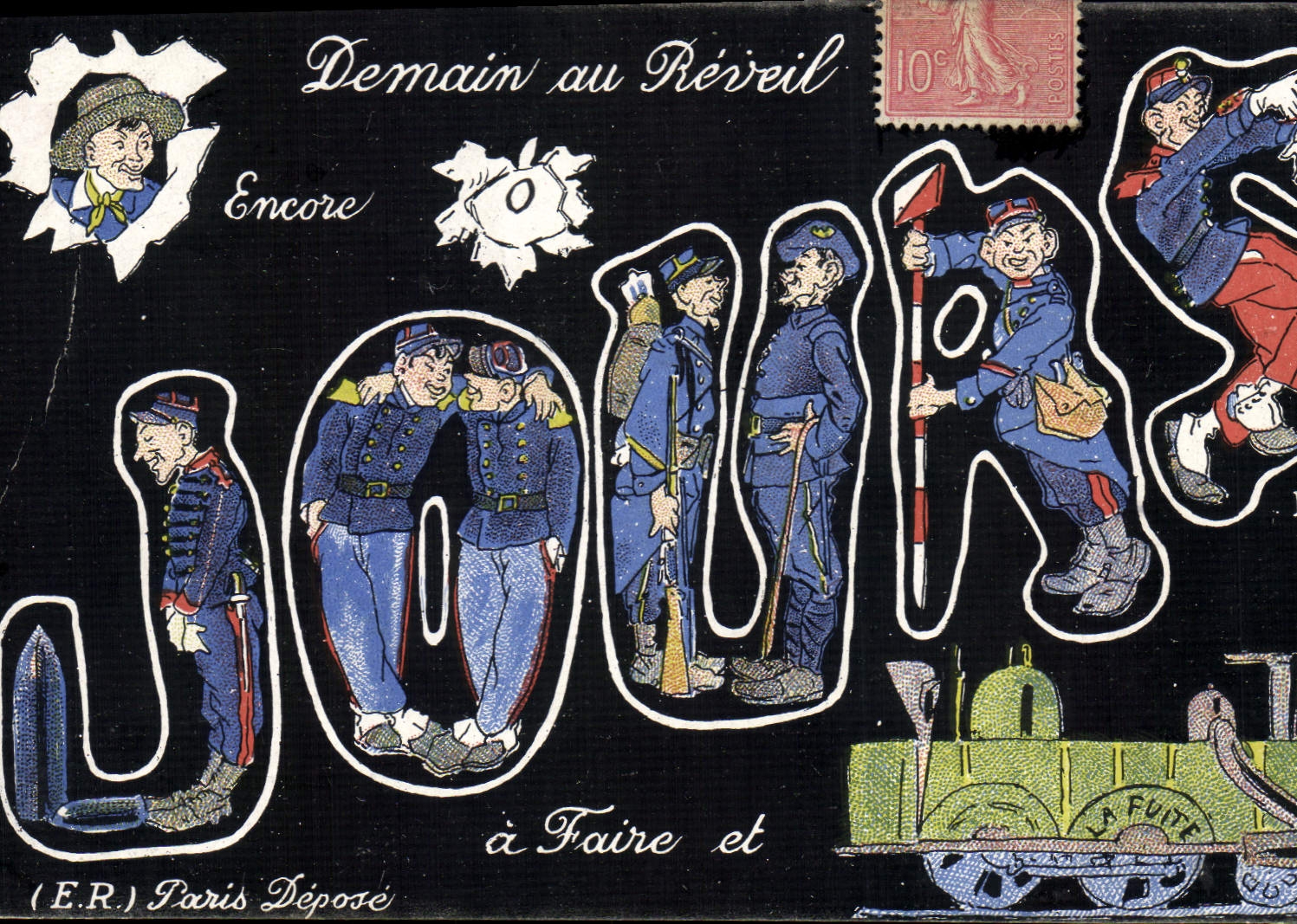 VINTAGE POSTCARD Militaria Tomorrow with the alarm clock