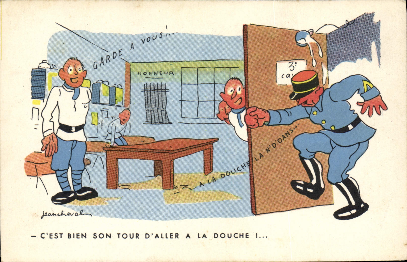 VINTAGE POSTCARD Militaria Jean Horse Shower