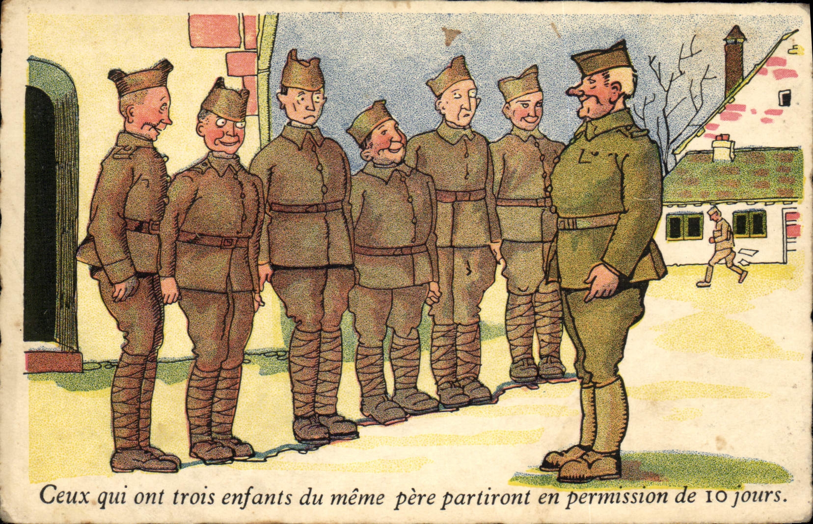 VINTAGE POSTCARD Militaria Those which have three of the same children father will leave in permission 10 days