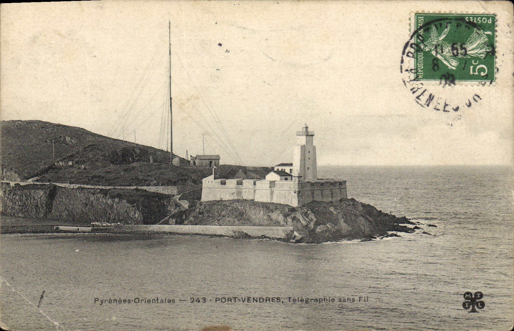 Telegrafía sin hilos de Vendres del puerto de la POSTAL de la VENDIMIA