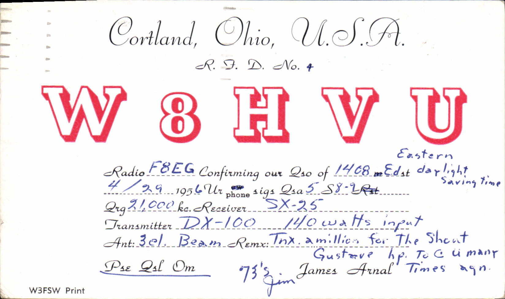 CPA Telegraphie W8HVU Cortland Ohio USA